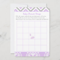 Purple & Gray Chevron Baby Shower Bingo Invitation