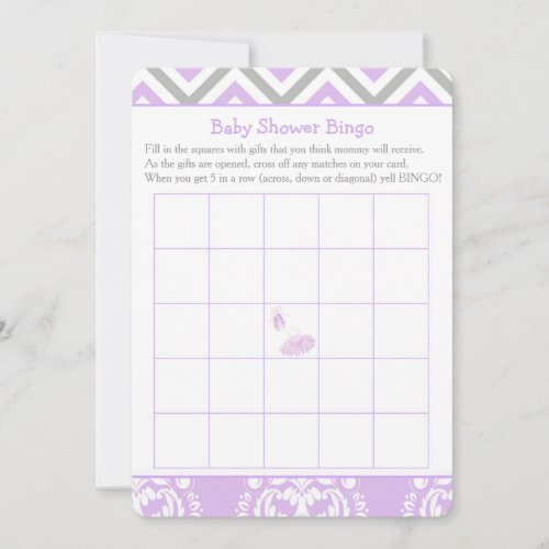 Purple  Gray Chevron Baby Shower Bingo Invitation