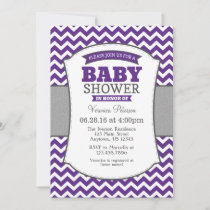 Purple Gray Chevron Baby Shower Invitation