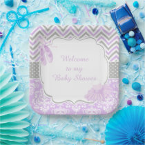 Purple & Gray Chevron Ballerina Baby Shower Paper Plates