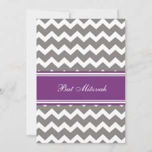 Purple Gray Chevron Bat Mitzvah Invitations