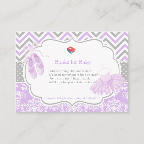 Purple  Gray Chevron Book Request for Baby Shower Enclosure Card