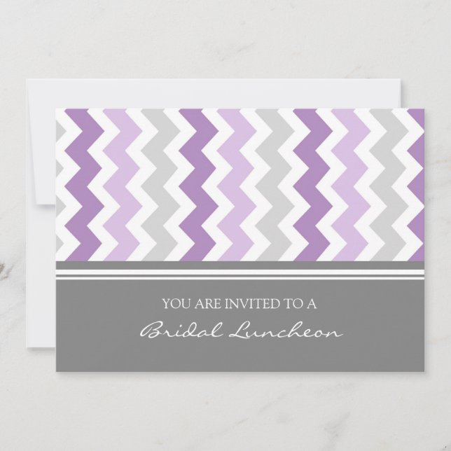 Purple Gray Chevron Bridal Lunch Invitation (Front)