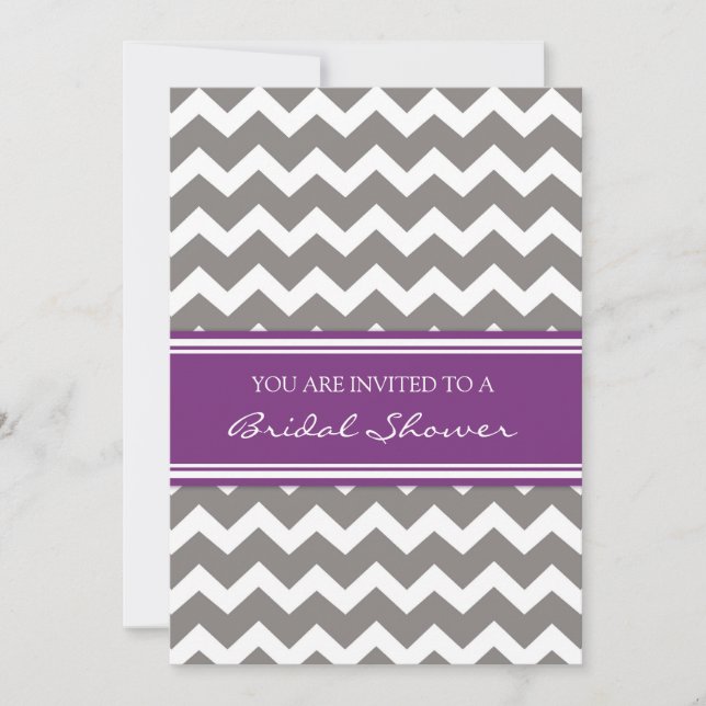 Purple Gray Chevron Bridal Shower Invitation Cards (Front)