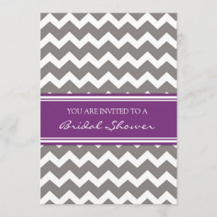 Purple Gray Chevron Bridal Shower Invitation Cards