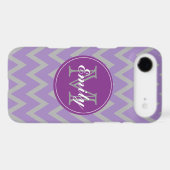 Purple & Gray Chevron Monogram iPhone 4/4s case (Back (Horizontal))