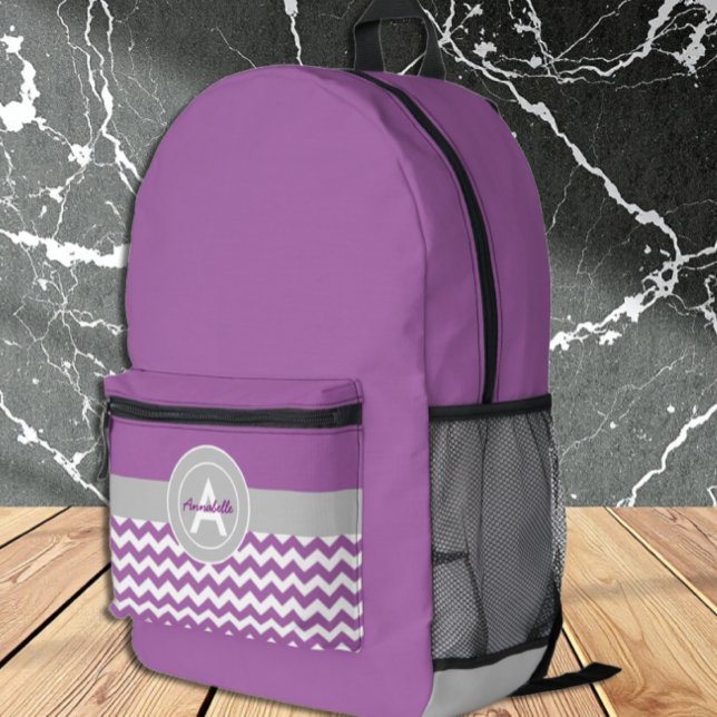 Purple Gray Chevron Printed Backpack (Creator Uploaded)