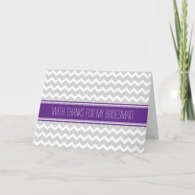 Purple Gray Chevron Thank You Bridesmaid Card (Front)