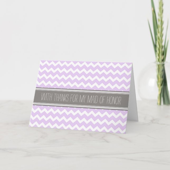 Purple Gray Chevron Thank You Maid of Honor Card (Front)