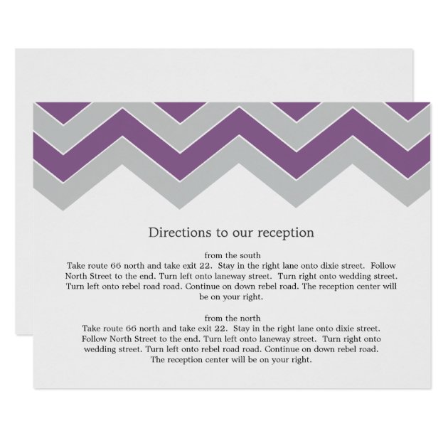 Purple & Gray Chevron Wedding Direction Cards