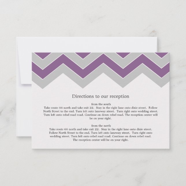 Purple & Gray Chevron Wedding Direction Cards (Front)
