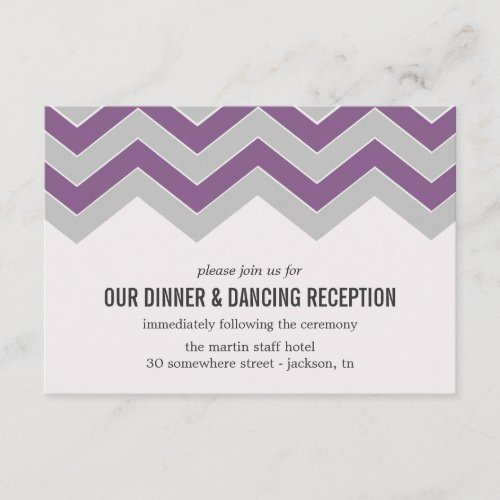 Purple &amp; Gray Chevron Wedding Reception Cards Personalized Invites