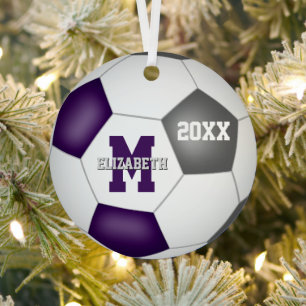 purple gray club colors girls boys keepsake soccer metal ornament