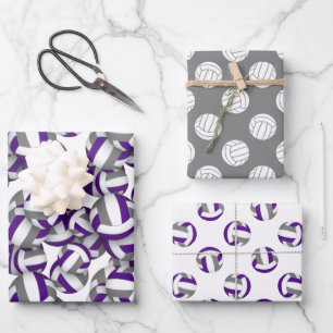 purple gray coordinating color theme volleyball wrapping paper sheets