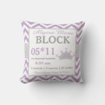 Purple Gray Crown Baby Announcement Pillow at Zazzle