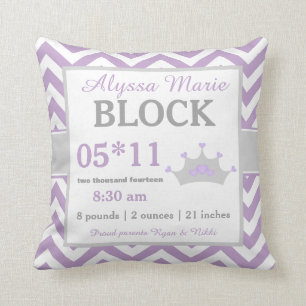 Purple Gray Crown Baby Announcement Pillow