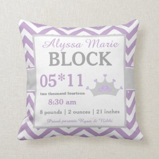 Purple Gray Crown Baby Announcement Pillow