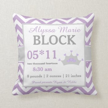 Purple Gray Crown Baby Announcement Pillow by mybabytee at Zazzle