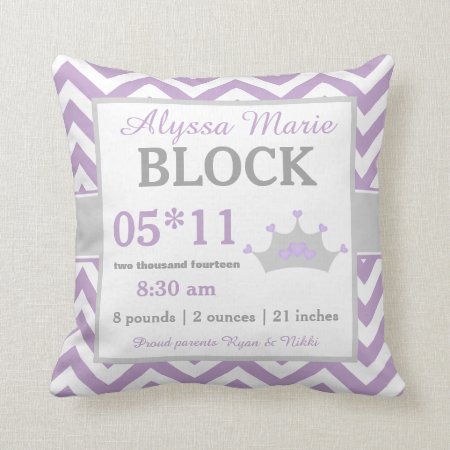 Purple Gray Crown Baby Announcement Pillow