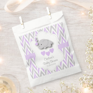 Purple & Gray Cute Elephant Baby Shower  Favor Bag