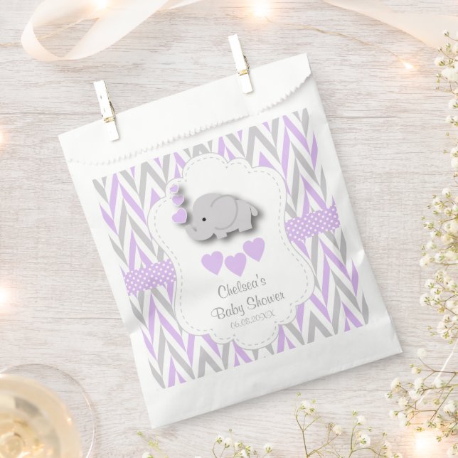 Purple & Gray Cute Elephant Baby Shower  Favor Bag (Clipped)