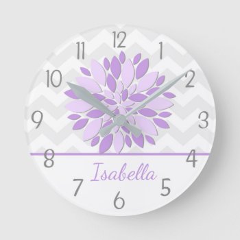 Purple Gray Dahlia Flower Nursery Wall Clock by Kookyburra at Zazzle