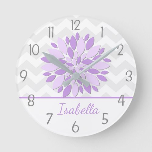Purple Gray Dahlia Flower Nursery Wall Clock