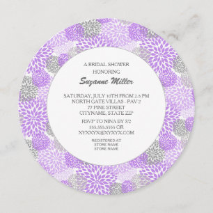 Purple Gray Dahlia Round BRIDAL SHOWER INVITE