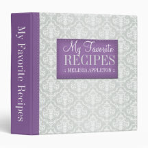 Purple & Gray Damask 1.5" Recipe Binder