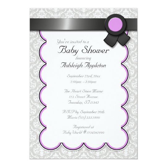Purple & Gray Damask Baby Shower Invitations | Zazzle.com