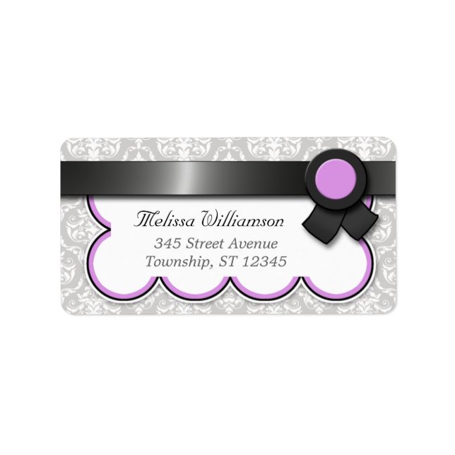 Purple & Gray Damask Personalized Address Labels (Front)