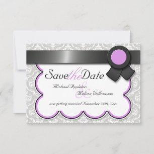 Purple & Gray Damask Save the Date Announcements