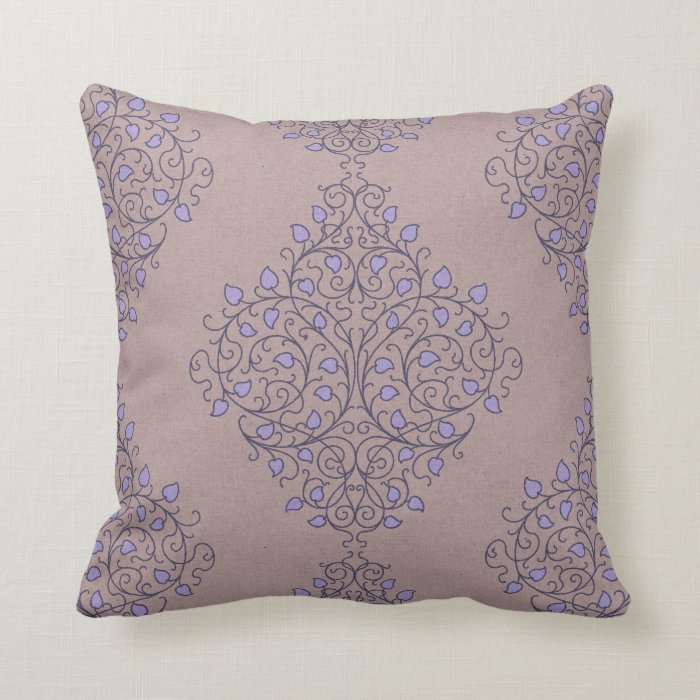 Purple & Gray Damask Throw Pillow