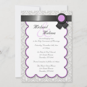 Purple & Gray Damask Wedding Invitations