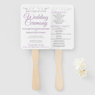Purple & Gray Elegant Wedding Fans with Program