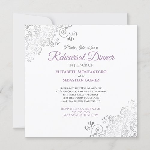 Purple Gray Elegant Wedding Rehearsal Dinner Invitation