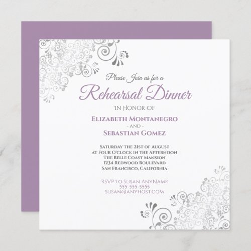 Purple Gray Elegant Wedding Rehearsal Dinner Invitation