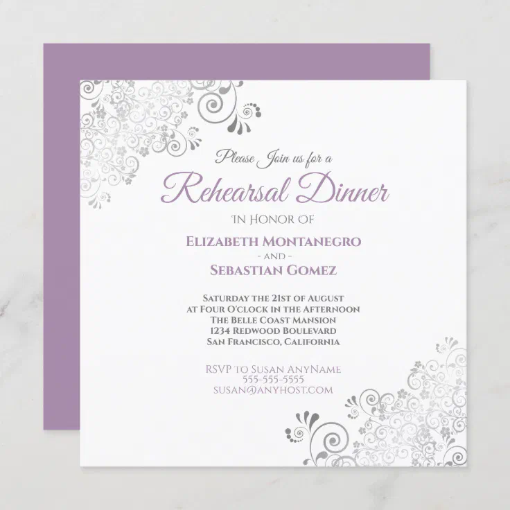 Purple Gray Elegant Wedding Rehearsal Dinner Invitation | Zazzle