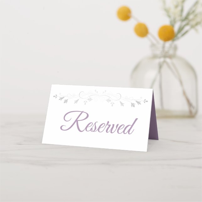 Purple & Gray Elegant Wedding Reserved Place Card (Front)