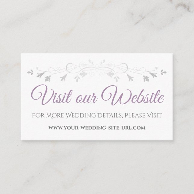 Purple Gray Elegant Wedding Visit Our Website Card (Front)