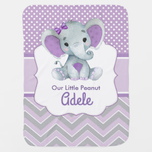 Purple Gray Elephant Baby Blanket with Name