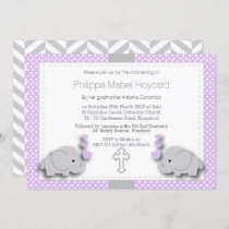 Purple & Gray Elephant 🐘 Baby - Christening Invitation
