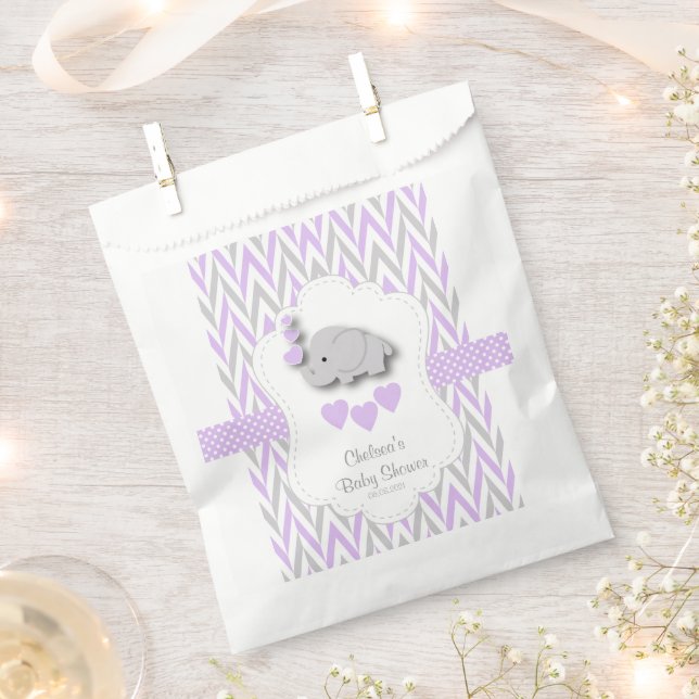 Purple & Gray Elephant Baby Shower 2 Favor Bag (Clipped)