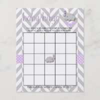 Purple & Gray Elephant Baby Shower - Bingo Flyer