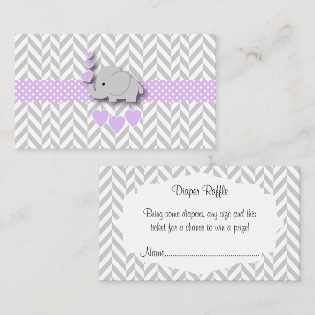 Purple Gray Elephant Baby Shower Diaper Raffle Enclosure Card (Front/Back)