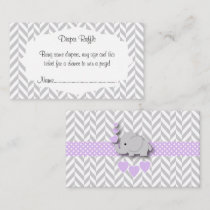 Purple Gray Elephant Baby Shower Diaper Raffle Enclosure Card