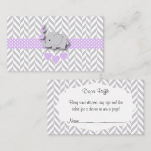Purple Gray Elephant Baby Shower Diaper Raffle Enclosure Card