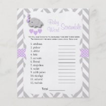 Purple & Gray Elephant Baby Shower - Scramble Flyer