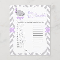 Purple & Gray Elephant Baby Shower - Scramble Flyer