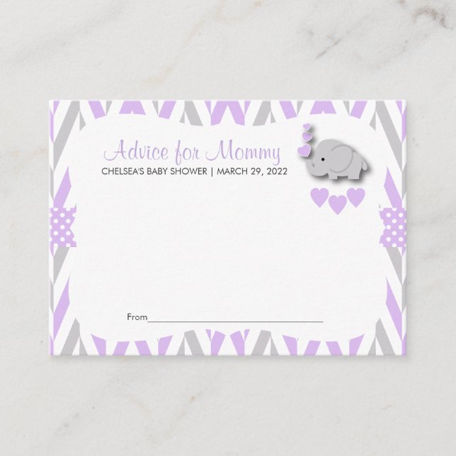 Purple & Gray Elephant Baby Shower Sm - Advice (Front)